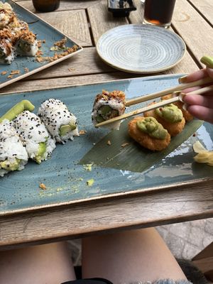vegan sushi with crunchy onions   at Misaki in Sorrento