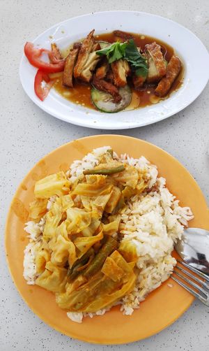Vegetarian Roasted Chicken Rice with added curry vegetables at K Tree 康妙素食馆 in Central Singapore