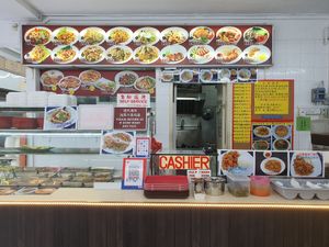 Menu board and counter at K Tree 康妙素食馆 in Central Singapore