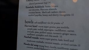 menu at Wildseed in San Francisco