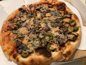 Caponatina (eggplant & olive) pizza at Wildseed in San Francisco