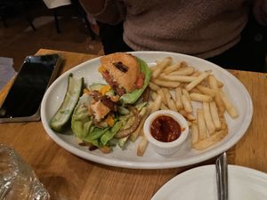 Impossible burger and fries  at Wildseed in San Francisco