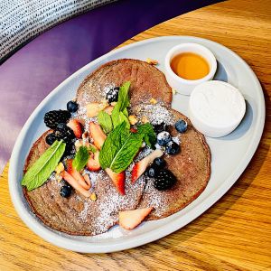 Vegan Red Velvet Flaxseed Pancakes  at Wildseed in San Francisco