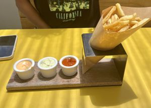 Belga Fries with herb aioli, chipotle aioli, and curry ketchup.  at Wildseed in San Francisco