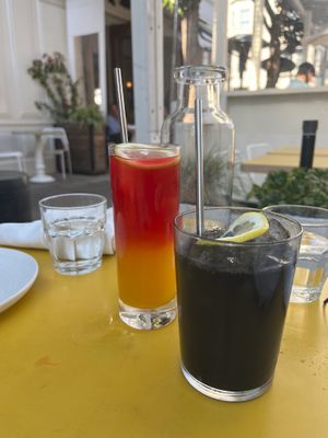Passion tea and charcoal lemonade at Wildseed in San Francisco