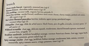 Sunday brunch menu #Veganuary at Wildseed in San Francisco