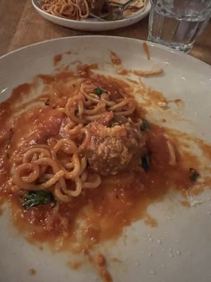 What’s left of the spaghetti and neat balls  at Wildseed in San Francisco