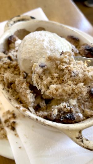 Apple Crumble. Honeycrisp apples, warming spices, almond streusel, oat milk, vanilla ice cream  at Wildseed in San Francisco