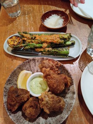 Wild mushroom fritters and asparagus at Wildseed in San Francisco