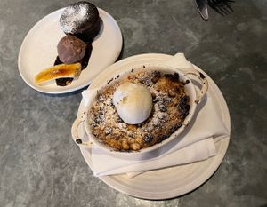 Beetroot & banana chocolate cake (okay) and rhubarb & strawberry crumble (great)  at Wildseed in San Francisco