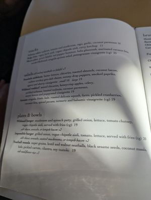 Menu October 2024 at Wildseed in San Francisco