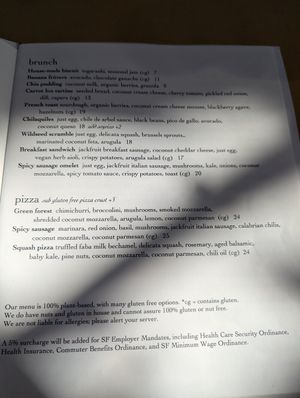 Menu October 2024 at Wildseed in San Francisco