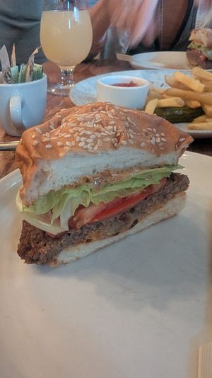 Oklahoma Smash Burger (sliced in half by our server for easy sharing) at Wildseed in San Francisco