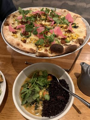 corn pizza and curry plate  at Wildseed in San Francisco