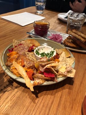 Harissa spiked vegetable chips  at Wildseed in San Francisco