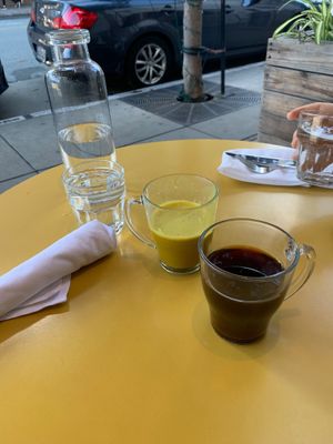 Amazing Goldenmilk latte (contains honey), May be the only item on the menu not 100% vegan. Surprisingly good drip coffee that could rival any third wave shop.  at Wildseed in San Francisco