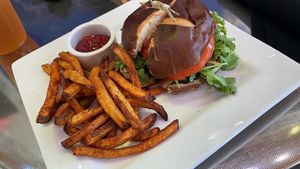 Yello Burger with Air Fried Fries at Yello Vegan Cafe & Creative Arts Center in Fort Lauderdale