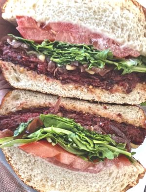 Closer look at the Yello Burger at Yello Vegan Cafe & Creative Arts Center in Fort Lauderdale