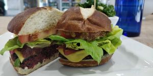 Burger at Yello Vegan Cafe & Creative Arts Center in Fort Lauderdale