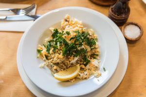 Our fantastic and signature dish: Kedgeree. 
Don't miss the vegan option of it, made with yummy Portobello mushrooms. at Nikau Cafe in Wellington