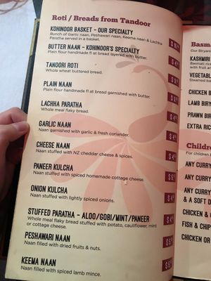 Menu at Kohinoor Indian Cuisine in Auckland