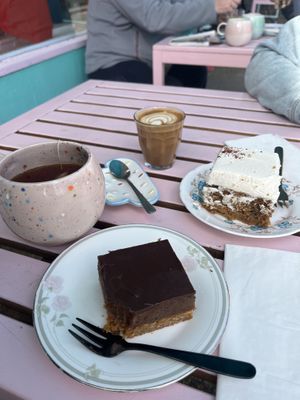 Vegan Millionaire slice, Carrot cake & oat drinks  at Heirloom in Edlesborough
