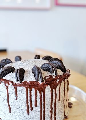 Vegan cookies and cream cake. at Heirloom in Edlesborough