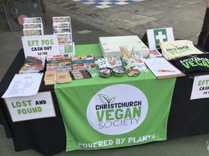 Christchurch Vegan Society stall at the Mākete  at Vegan Night Market in Christchurch