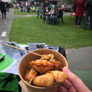 Goodies from Lyttel Dumpling at Vegan Night Market in Christchurch