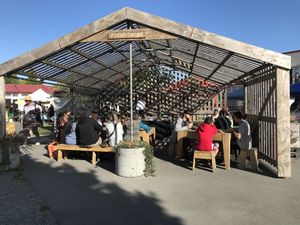 Outdoor seating at the Mākete  at Vegan Night Market in Christchurch