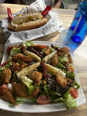 Vegan salad with soy-based chicken  at Labarra Taberna in Zumaia