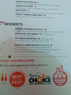  at Aman's Artisan Indian Cuisine in Easton