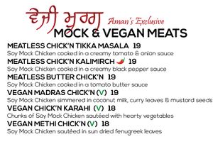 Soy Based Mock Chick'n Dishes at Aman's Artisan Indian Cuisine in Easton