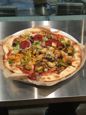 Classic mod crust, red sauce, vegan cheese and all the veggies available. at Mod Pizza in Kalispell