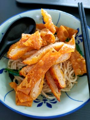 Fried cutlet with dry la mian. at 729 Vegan in North Singapore