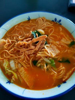 Tom yum yee mian. at 729 Vegan in North Singapore