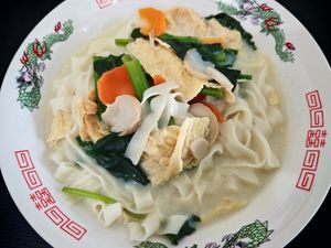 Soy Milk Ban Mian Soup at 729 Vegan in North Singapore