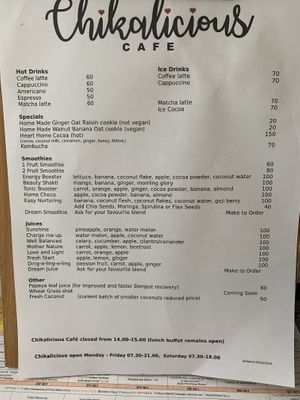 Menu at Chikalicious in Koh Phangan