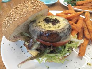 Portobello truffle burger at Green Tech Cafe in Hong Kong Island