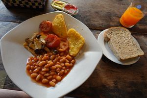 English breakfast! Converted into a vegan meal by removing the eggs, and not adding butter on the toast :) at 89 Cafe in Krabi