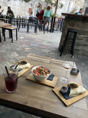 Panzanella and vegan wraps  at Casper Bar in Budva