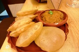 Kosha Manggsho (Bengali-style Mock Meat Curry) with Luchi (Wheat-Based) at Ubuntu Eat in Kolkata