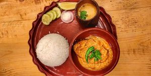 Shorshe Bata Diye Machh (Bengali-style Fysh Curry in Mustard Sauce) with Steamed Rice at Ubuntu Eat in Kolkata