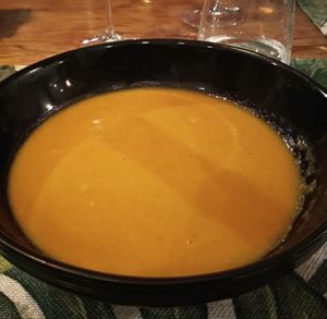 Vegan sweet potato and pumpkin soup, which was the soup of the day at Chef's Kitchen in Carvoeiro