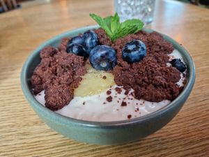 Milk Rice dessert with Chocolate crumble at Nude Food in Augsburg