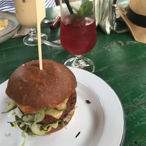 Vegan burger  at The Bookshop in Hereford
