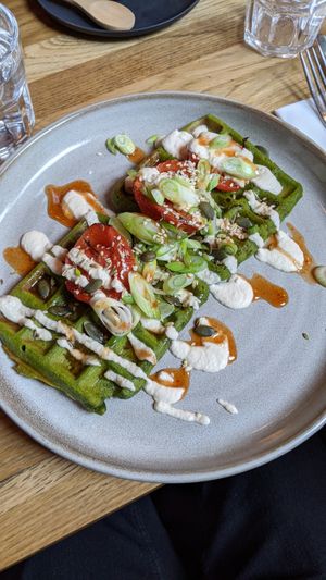 Spinach waffles at The Bookshop in Hereford