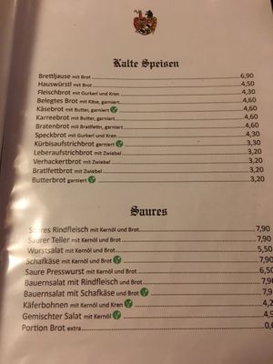 Speisekarte at Hofbrauerei Moarpeter in Vockenberg