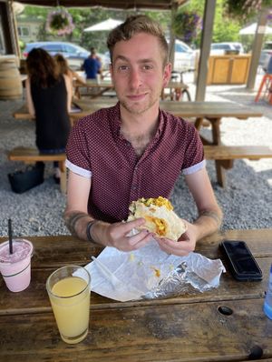 Mac & cheese in a burrito, what !  at Lively Up Yourself - Food Truck in Bend