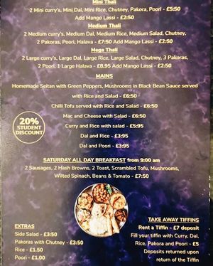 Menu at Yogaya in Swansea